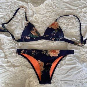 Triangl Navy Blue Floral Neoprine Bikini